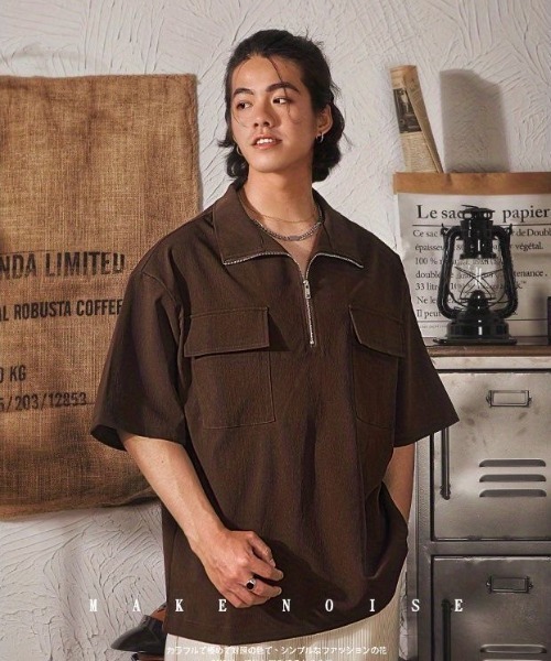 FreeZone tシャツ ハーフジップオーバーサイズ 半袖シャツ