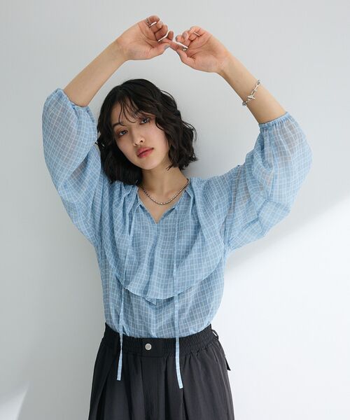 ブラウス シャツ Sheer Crinkled Top レディース mideal ブラウス シャツ sheer frill blouse / シアーフリル