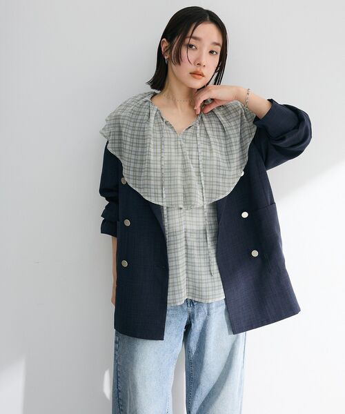 ブラウス シャツ 「WEB限定」コットンチェックフリルブラウス レディース Green Parks ブラウス シャツ チェックシアーフリルブラウス