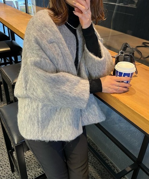 ライトグレー ノーカラージャケット セットアップ対応】BAHARIYE2 ノーカラー ジャケット / J.PRESS LADIES