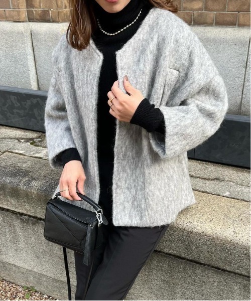 Lajour ノーカラージャケット フリー ライトグレー レディース