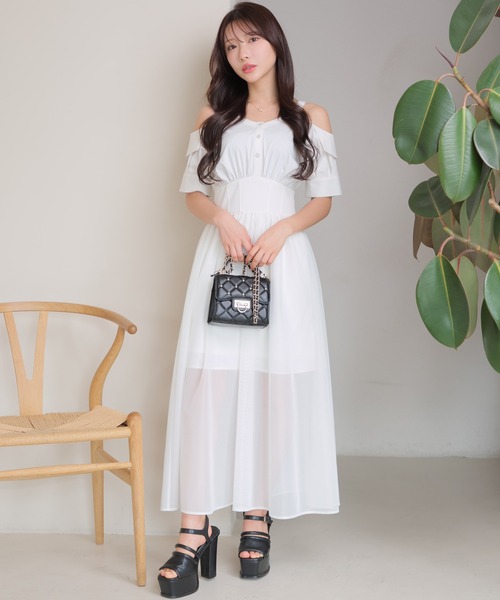 tシャツ シアードッキングオフショルトップス レディース シアードッキングオフショルトップス[品番：MKSW0064369