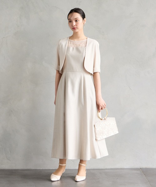 パーティードレス ドレス リリアン刺繍×シャンタン フレンチスリーブフレアパーティードレス　結婚式　お呼ばれ　ドレス　20代 30代の画像