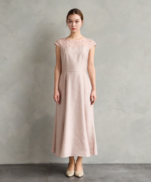 パーティードレス ドレス リリアン刺繍×シャンタン フレンチスリーブフレアパーティードレス　結婚式　お呼ばれ　ドレス　20代 30代の画像