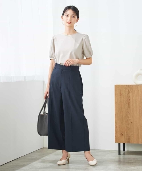 パンツ 「洗える/イージーケア/UVカット/接触冷感/吸水速乾」サマーストレッチクロップドパンツ レディースの画像