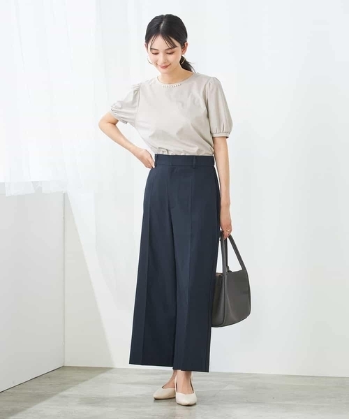 パンツ 「洗える/イージーケア/UVカット/接触冷感/吸水速乾」サマーストレッチクロップドパンツ レディースの画像
