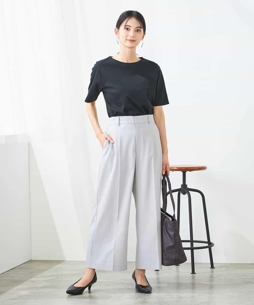 パンツ 「洗える/イージーケア/UVカット/接触冷感/吸水速乾」サマーストレッチクロップドパンツ レディースの画像