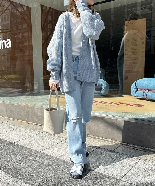 「Re:EDIT」 ニットカーディガン MEDIUM ベージュ レディース