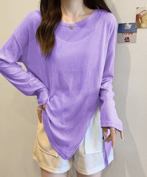 D.EXTERIOR 売れ筋商品|||ディー・エクステリア Tシャツ トップス レディース Tops Purple tシャツ サイドスリットシアートップス レディース : ZOZOTOWN