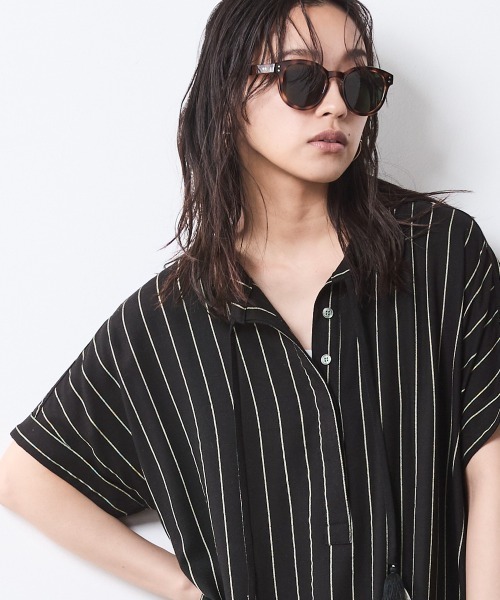 ワンピース フレンチスリーブストライプ 黒 S/XL ストライプフレンチスリーブロングワンピース＜大きいサイズ有