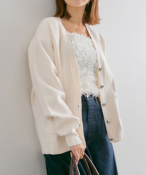 ユー バイ スピック＆スパン（U by SPICK&SPAN）/ハートボタンVカーディガン U by SPICK&SPAN（ユーバイスピックアンドスパン） カーディガン