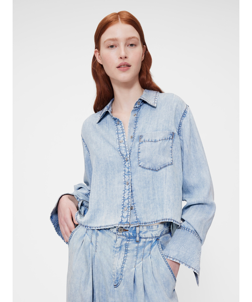 ブラウス シャツ Gapstudio ドレープデニム クロップドシャツ レディース