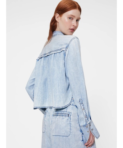 ブラウス シャツ Gapstudio ドレープデニム クロップドシャツ レディース ブラウス シャツ Gapstudio ドレープデニム クロップドシャツ