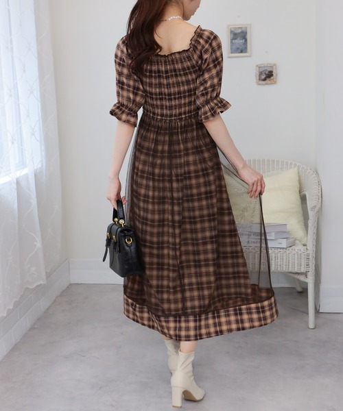 最終値下げブラウンチェック柄ミニワンピースBalloon Tunic tfs-4987.jpg