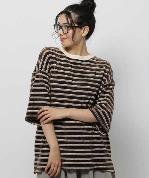 niko and… tシャツ ベロアボーダービッグTシャツ レディース