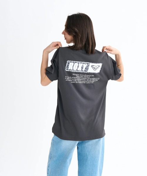 tシャツ SQUARE LOGO S/S TEE/ロキシー速乾バックプリントロゴドロップショルダー半袖Tシャツ レディース