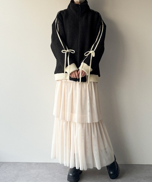 「JUNOAH」 ジップアップブルゾン MEDIUM アイボリー レディース_画像8