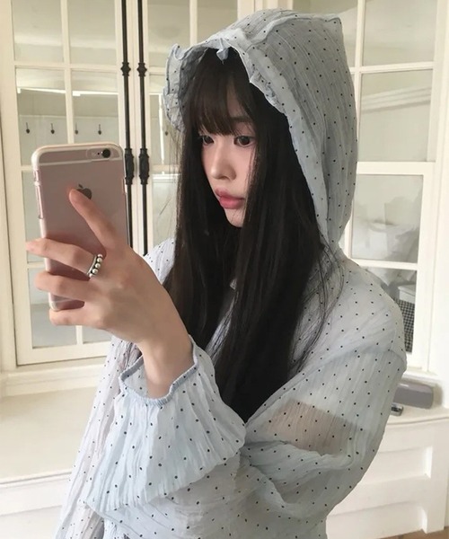 LYEON（リヨン） パーカー ドット柄フリルフードブルゾン/シアールーズ