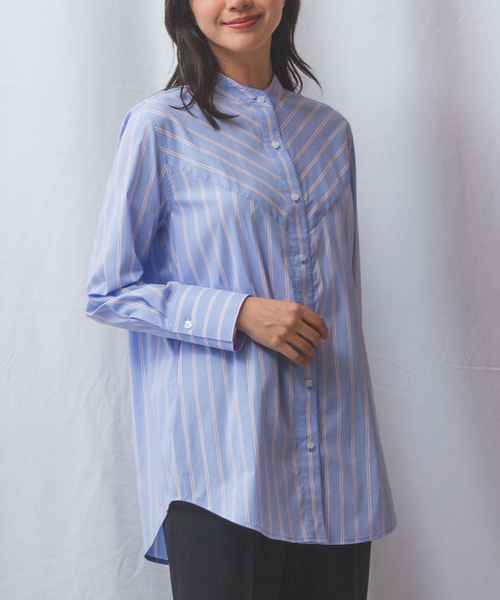 ナラカミーチェ（NARACAMICIE）/【NARACAMICIE】ランダムストライプテントライン長袖ブラウス NARACAMICIE（ナラカミーチェ） ブラウス シャツ 「NARACAMICIE