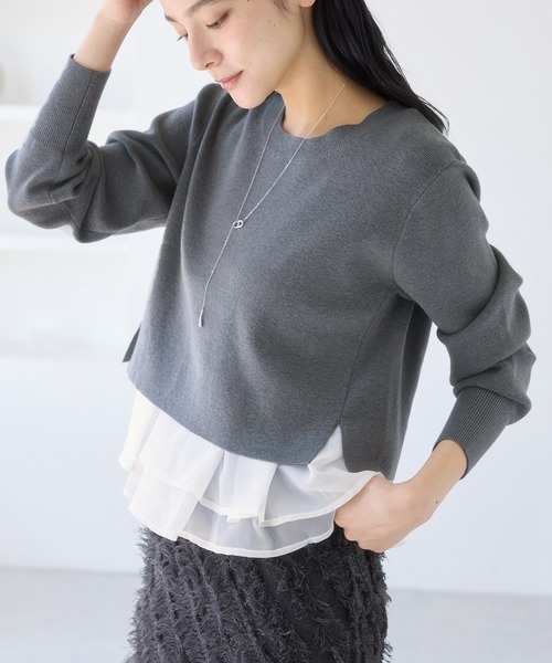 sono ボーダー　Vis.Ny.プライマリーペプラムニットプルオーバー VIS(ビス) / 【洗える】ペプラムニットプルオーバー (トップス