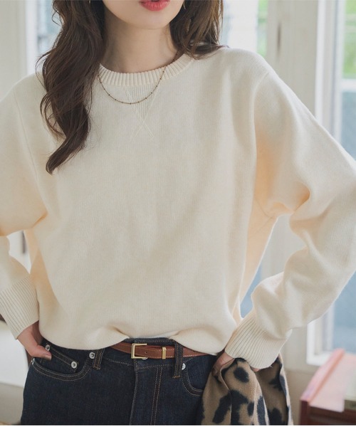 PINUE スウェットライクニットトップス (ピーチ) PINUE スウェットライクニットトップス (ピーチ)