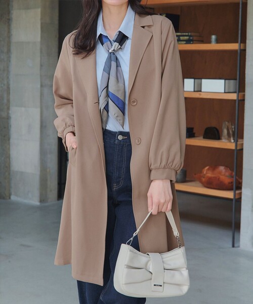 Tiaclasse トレンチコート コート バックプリーツパフスリーブコート