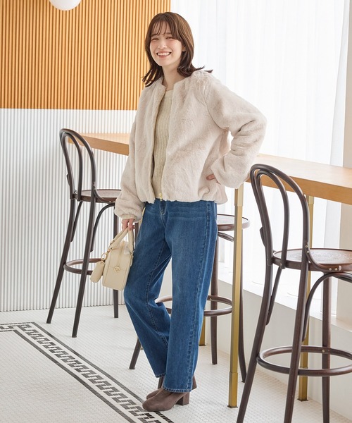 Honeys（ハニーズ） ブルゾン アウター ノーカラーファーブルゾン