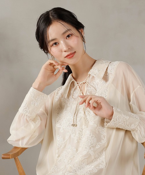 Kana ドレス 刺繍レース 襟 シアー ティアード ワンピース ドレス