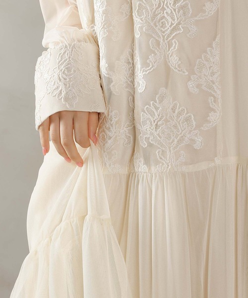 Kana ドレス 刺繍レース 襟 シアー ティアード ワンピース ドレス