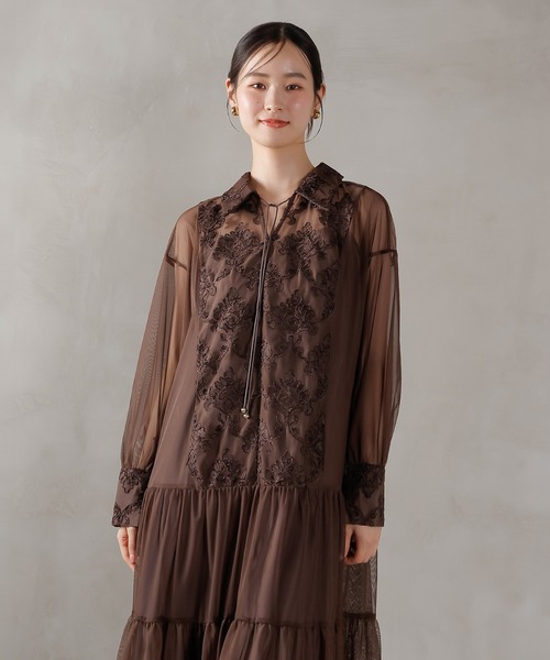 Kana ドレス 刺繍レース 襟 シアー ティアード ワンピース ドレス