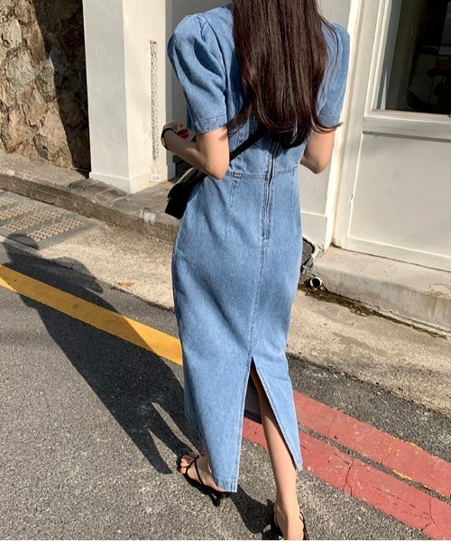 「FREE STYLISTS」 半袖ワンピース M ライトブルー レディース_画像3