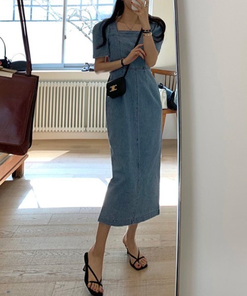 「FREE STYLISTS」 半袖ワンピース M ライトブルー レディース_画像4