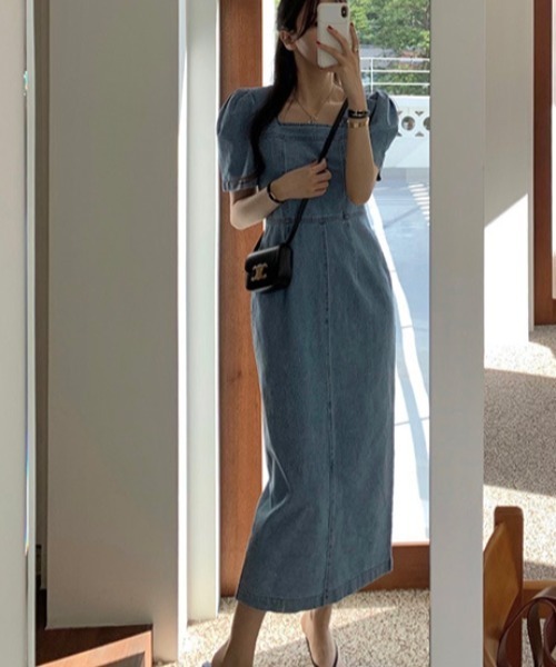 「FREE STYLISTS」 半袖ワンピース M ライトブルー レディース_画像9