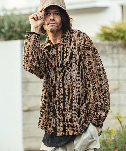 CAMBIO（カンビオ） シャツ ms6358- Openwork Floral Stripe Shirts 