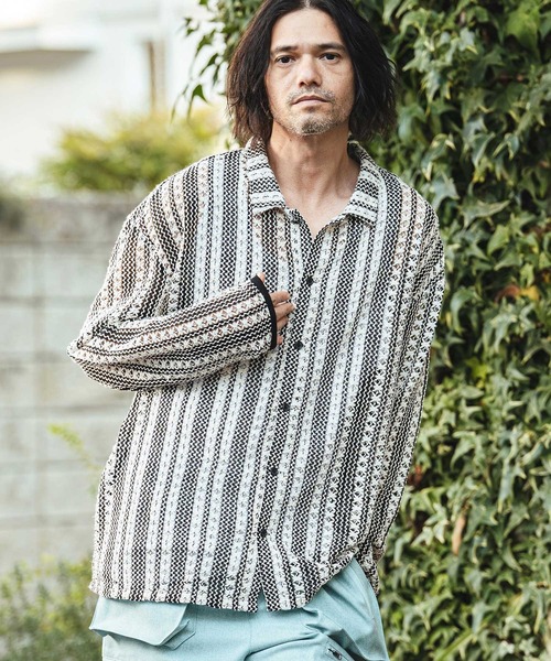 ストライプシャツとら様 CAMBIO（カンビオ） シャツ ms6358- Openwork Floral Stripe Shirts