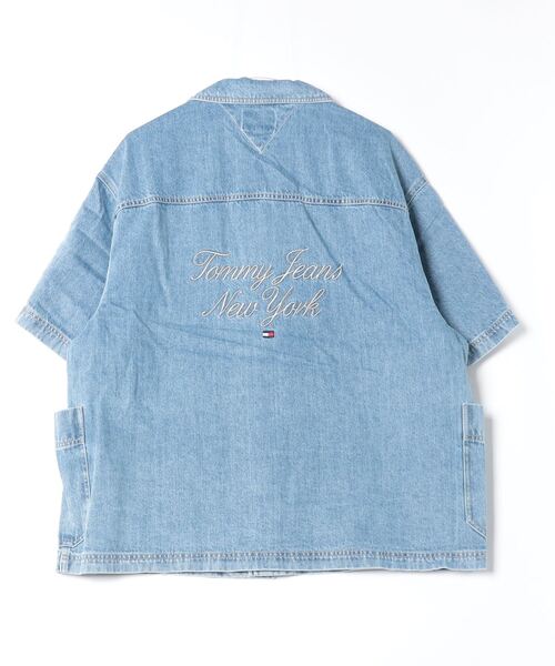 「TOMMY JEANS」 半袖シャツ LARGE インディゴブルー メンズ_画像2