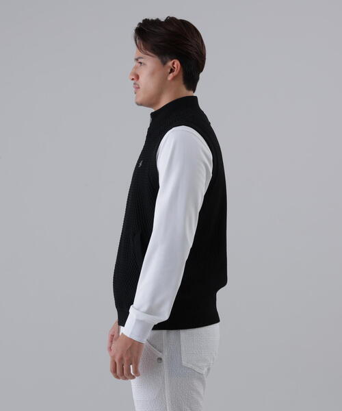 ST ANDREWS メンズブラック ジップアップベスト St ANDREWS ベスト ジレ 「St ANDREWS」裏地付きジップアップニット