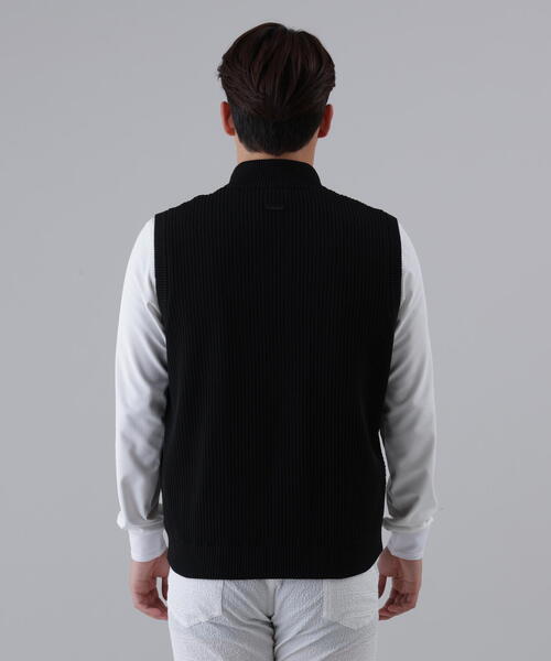 ST ANDREWS メンズブラック ジップアップベスト St ANDREWS ベスト ジレ 「St ANDREWS」裏地付きジップアップニット