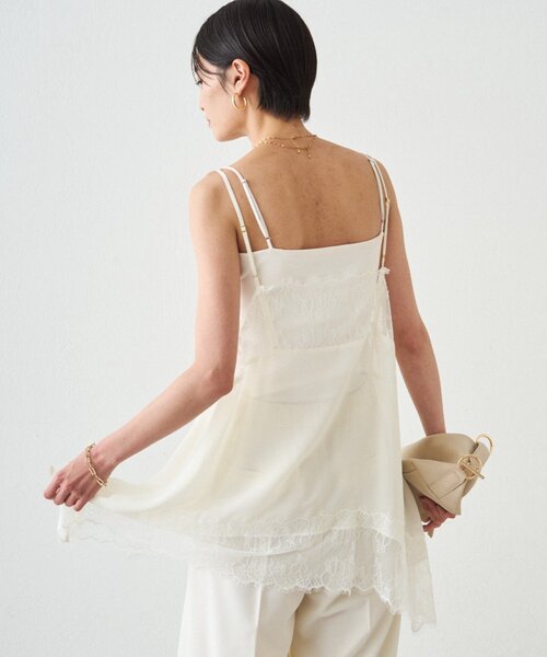 【新品未使用】ラウンジドレス　レースキャミ　アイボリー Loungedress（ラウンジドレス） キャミソール レースシフォンキャミ
