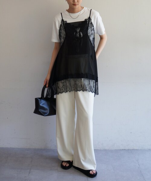 未使用【LOUNGEDRESS】レースキャミソール ホワイト フリー Loungedress（ラウンジドレス） キャミソール レースシフォンキャミ