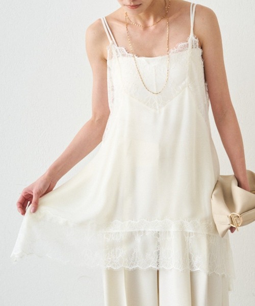 【完売 新品】Loungedressラウンジドレス　レースキャミ ホワイト Loungedress（ラウンジドレス） キャミソール レースシフォンキャミ