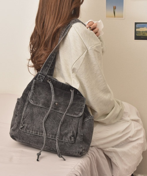★セール中！新作☆巾着ショルダートート バッグ ☆ヴィンテージデニム☆モノトーン TONE SELECT GOODS ショルダーバッグ バッグ 「float」ウォッシュド