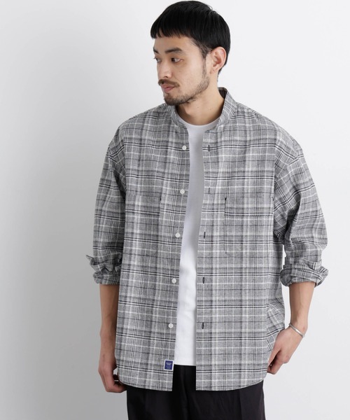 NOWOS 刺繍入りリネン長袖シャツ LAOTOUR 麻100％ フレンチリネン プルオーバー長袖シャツ コリアシャツ