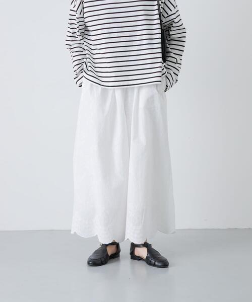 かぐれ ワイドパンツ パンツ エンブロイダリーギャザーパンツ