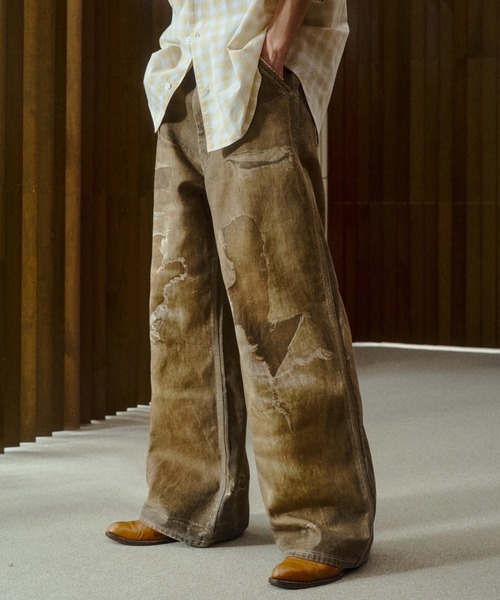 soerte ジーンズ Trompe-l'oeil Distressed Denim Pants