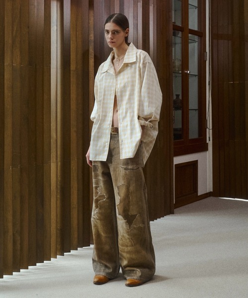 soerte ジーンズ Trompe-l'oeil Distressed Denim Pants
