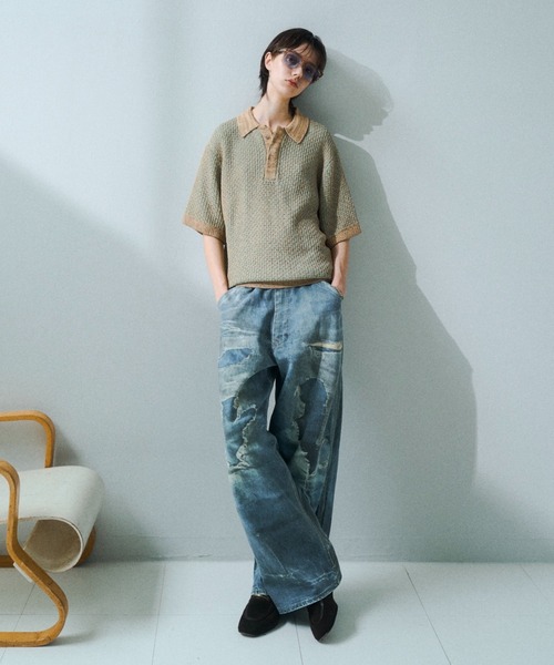 soerte トロンプルイユディストレストデニムパンツ soerte ジーンズ Trompe-l'oeil Distressed Denim Pants
