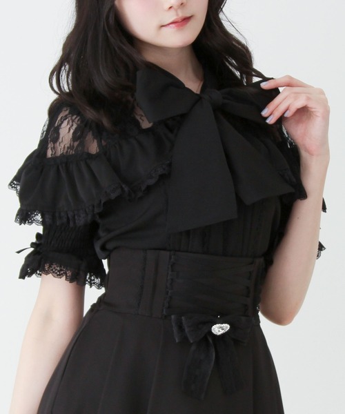 DearMyLove ブラウス シャツ 上品レースフリルボウタイリボンブラウス