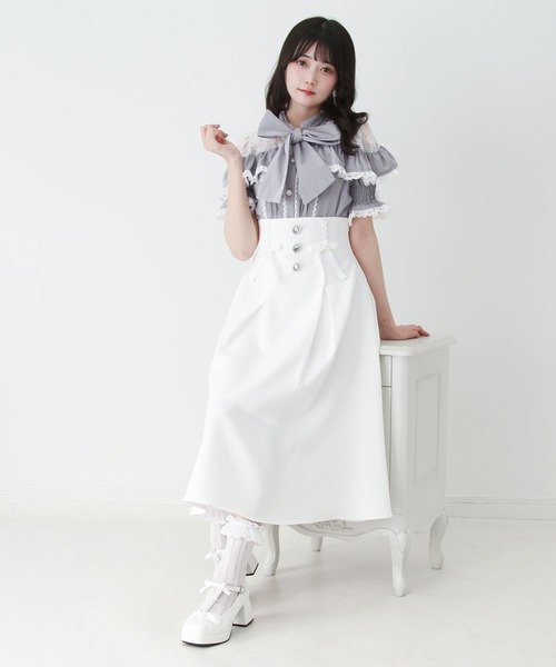 DearMyLove ブラウス シャツ 上品レースフリルボウタイリボンブラウス