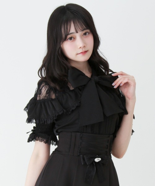 DearMyLove ブラウス シャツ 上品レースフリルボウタイリボンブラウス